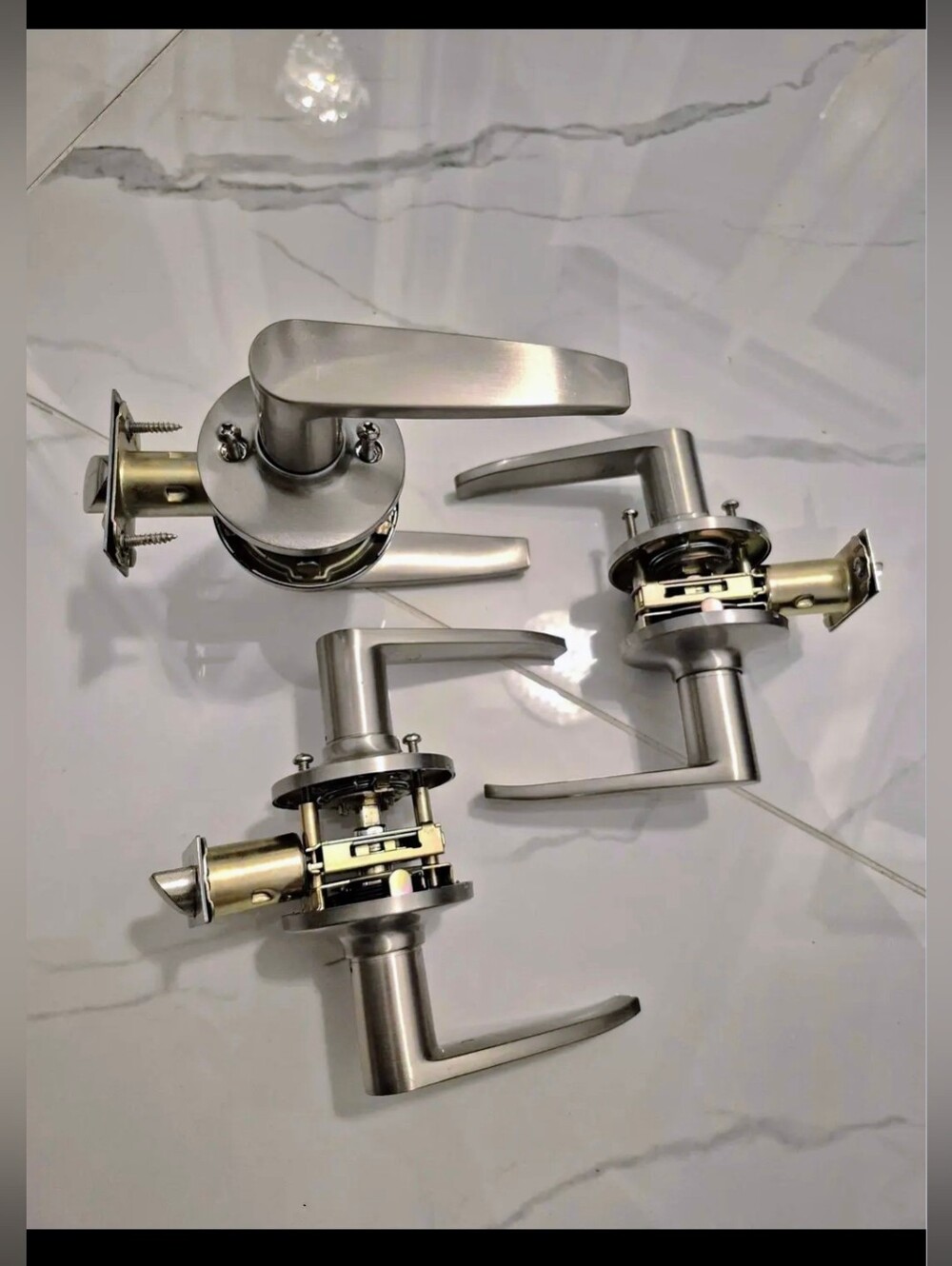 Brushed Nickel Lever Door Handle Set - 3 SafeLock Door PassageWay Handles